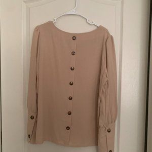 SHEIN Apricot Solid Button Back Blouse XLarge
